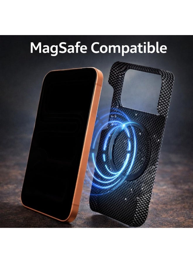 فوني Phoni Ultra Slim Magnetic Case for iPhone 17 Pro Max, Compatible with MagSafe, Thin Lightweight Design, Carbon Fiber Style, Raised Camera Protection (Midnight Constellation – Black Carbon) - Image 2